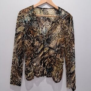 Vintage Animal Print Sheer Y2K Grunge Whimsigoth Long Sleeve 2-Way Zip Top